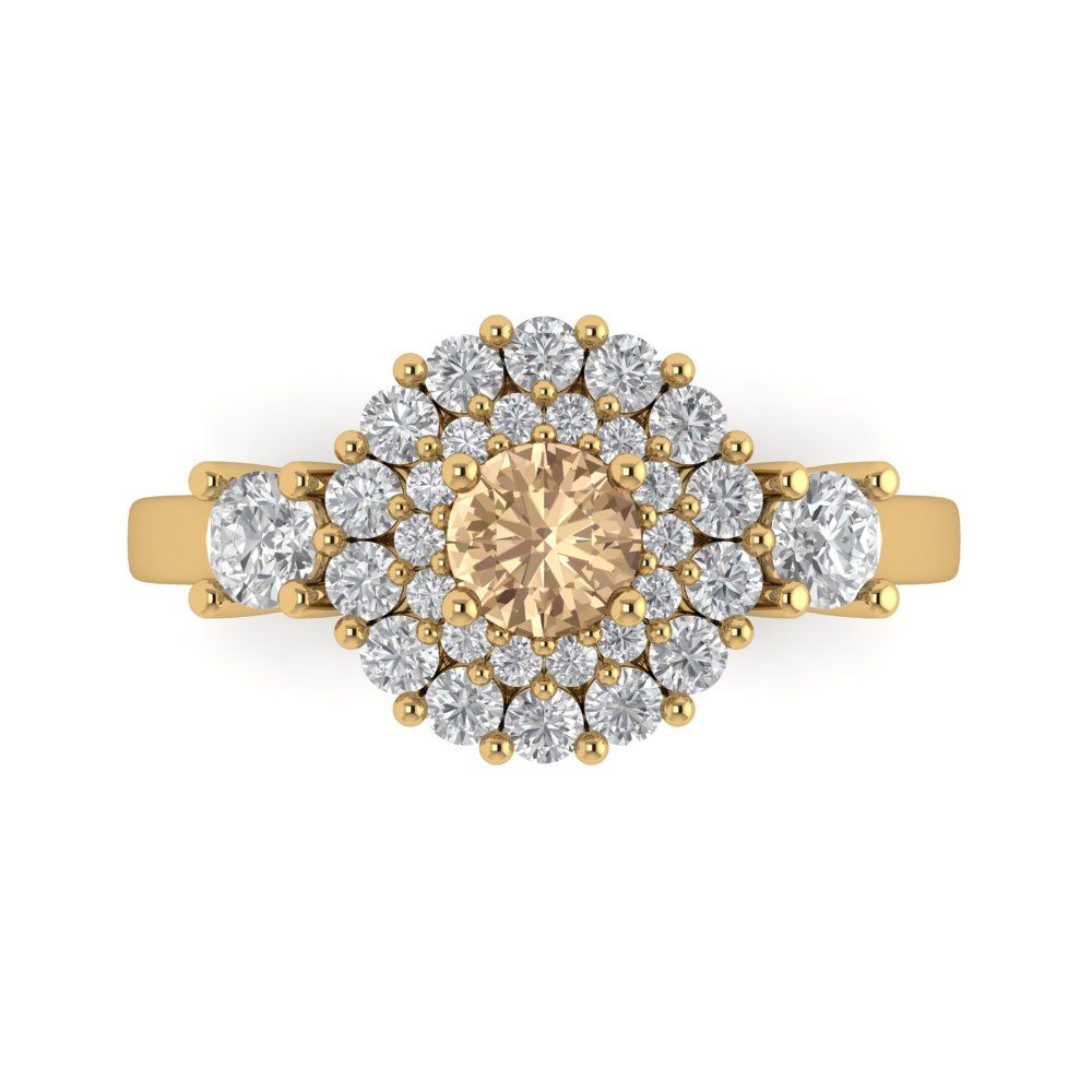 1.4 cttw Yellow Moissanite Hidden Halo Engagement Ring - Solid Gold (Round Cut,5.0mm)