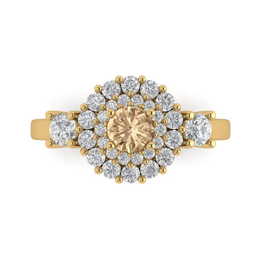 1.4 cttw Yellow Moissanite Hidden Halo Engagement Ring - Solid Yellow Gold (VVS1, Round Cut,5.0mm)