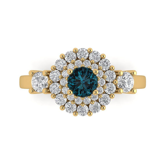 1.4 cttw Natural London Blue Topaz Hidden Halo Engagement Ring - Solid Yellow Gold (VVS1, Round Cut,5.0mm)