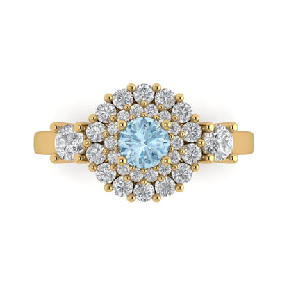 1.4 cttw Natural Sky Blue Topaz Hidden Halo Engagement Ring - Solid Gold (Round Cut,5.0mm)