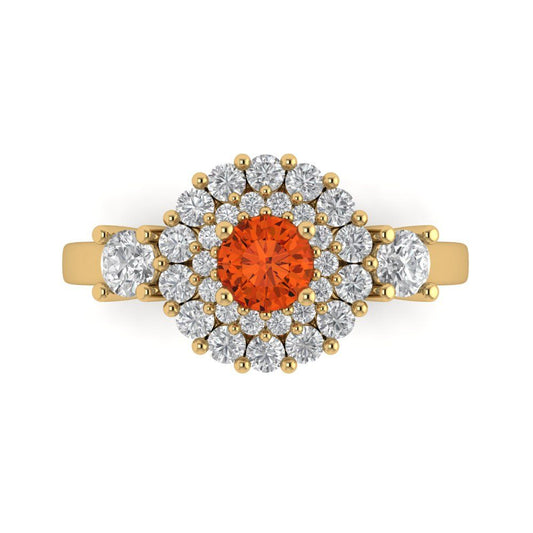 1.4 cttw Zirconia Simulated Red Diamond Hidden Halo Engagement Ring - Solid Yellow Gold (VVS1, Round Cut,5.0mm)