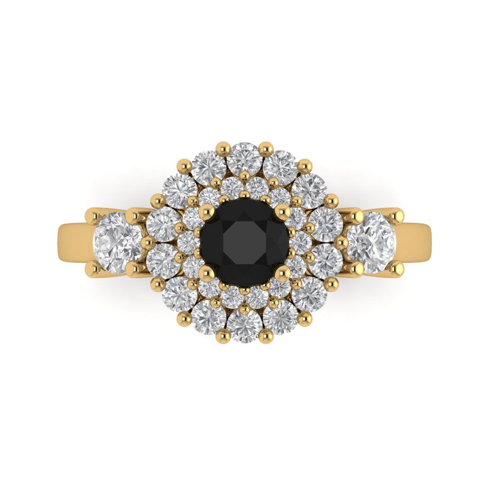 1.4 cttw Natural Onyx Hidden Halo Engagement Ring - Solid Gold (Round Cut,5.0mm)