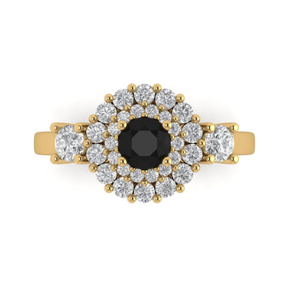 1.4 cttw Natural Onyx Hidden Halo Engagement Ring - Solid Gold (Round Cut,5.0mm)