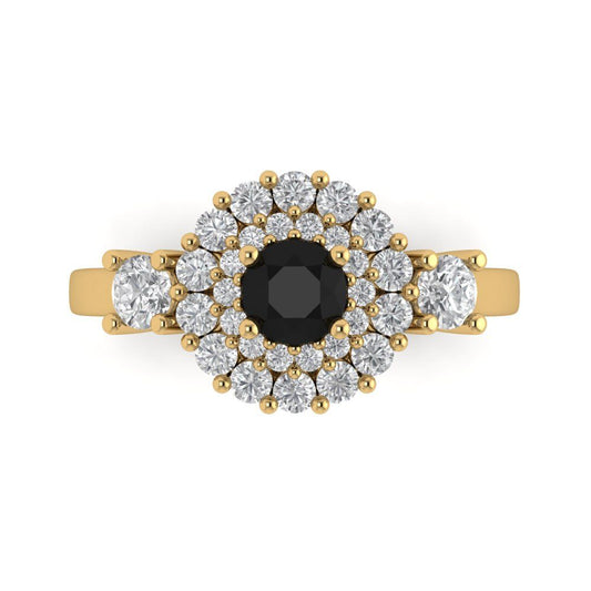 1.4 cttw Natural Onyx Hidden Halo Engagement Ring - Solid Yellow Gold (VVS1, Round Cut,5.0mm)