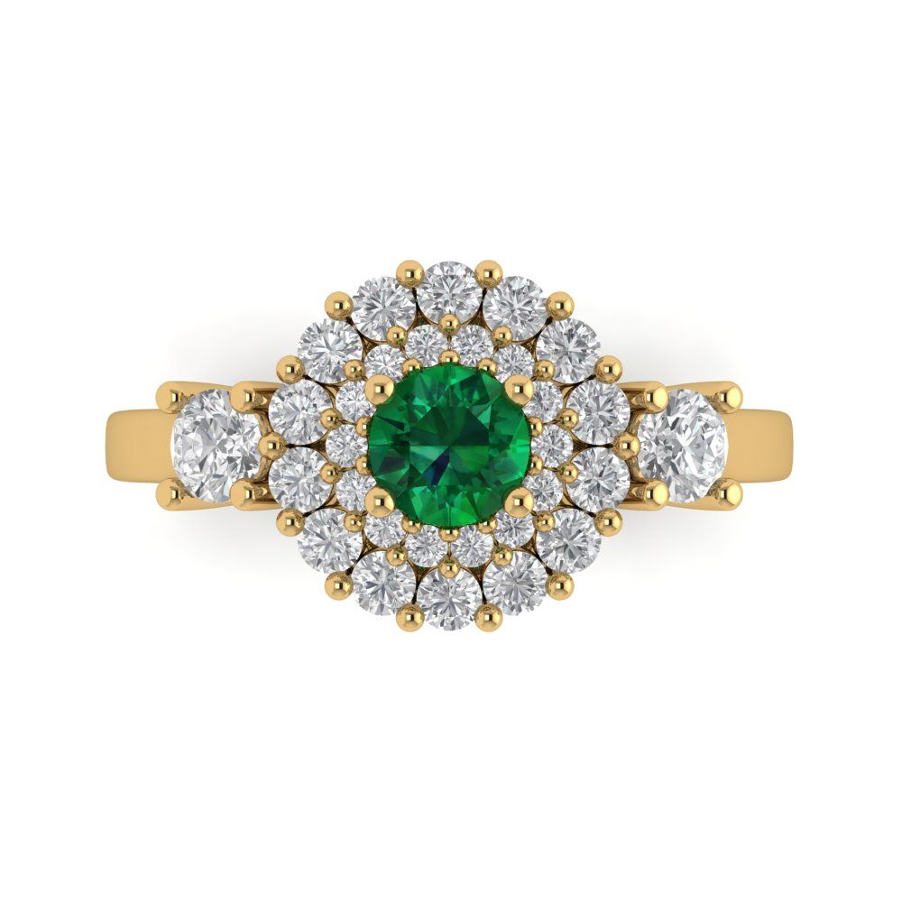 1.4 cttw Simulated Emerald Hidden Halo Engagement Ring - Solid Gold (Round Cut,5.0mm)
