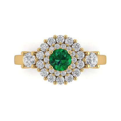 1.4 cttw Simulated Emerald Hidden Halo Engagement Ring - Solid Gold (Round Cut,5.0mm)