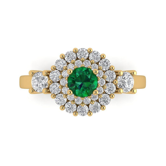 1.4 cttw Simulated Emerald Hidden Halo Engagement Ring - Solid Yellow Gold (VVS1, Round Cut,5.0mm)
