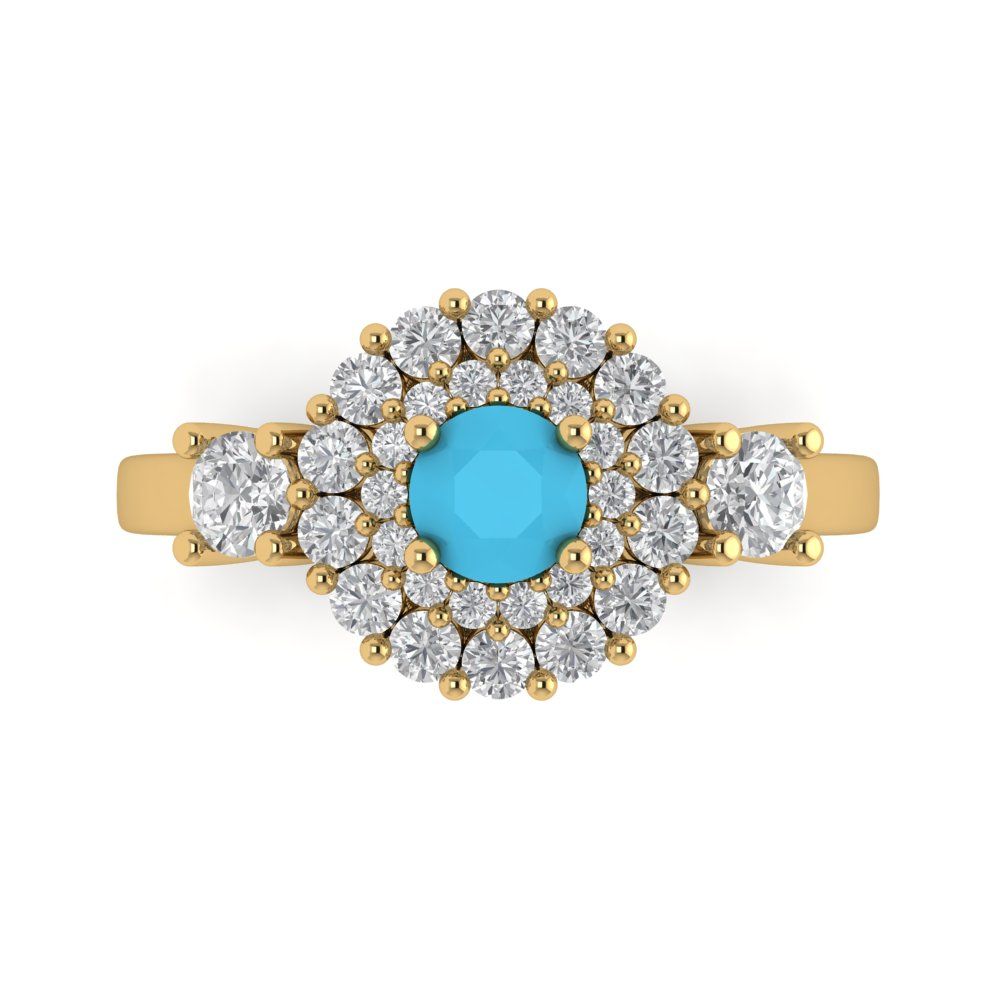 1.4 cttw Simulated Turquoise Hidden Halo Engagement Ring - Solid Gold (Round Cut,5.0mm)