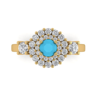 1.4 cttw Simulated Turquoise Hidden Halo Engagement Ring - Solid Gold (Round Cut,5.0mm)