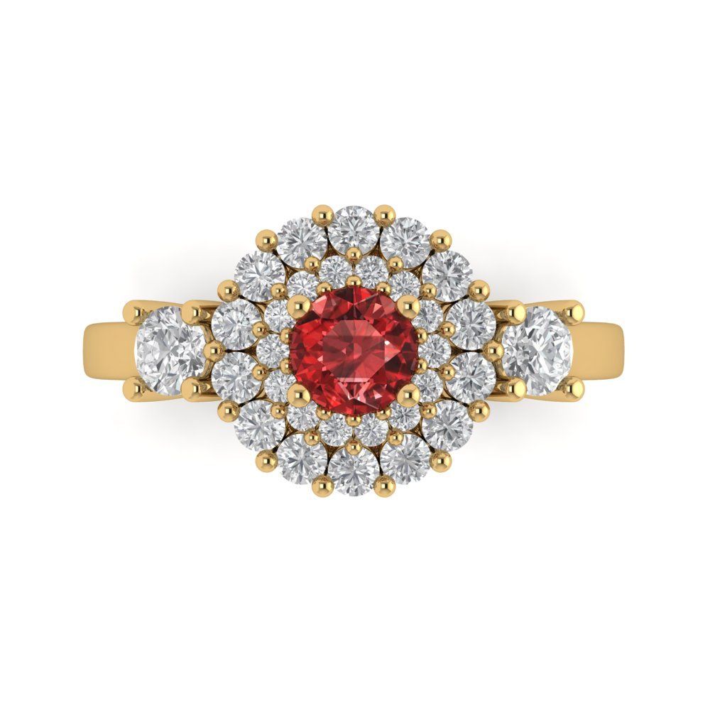 1.4 cttw Natural Garnet Hidden Halo Engagement Ring - Solid Gold (Round Cut,5.0mm)