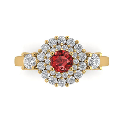 1.4 cttw Natural Garnet Hidden Halo Engagement Ring - Solid Gold (Round Cut,5.0mm)