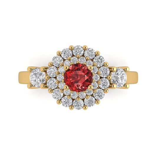1.4 cttw Natural Garnet Hidden Halo Engagement Ring - Solid Yellow Gold (VVS1, Round Cut,5.0mm)