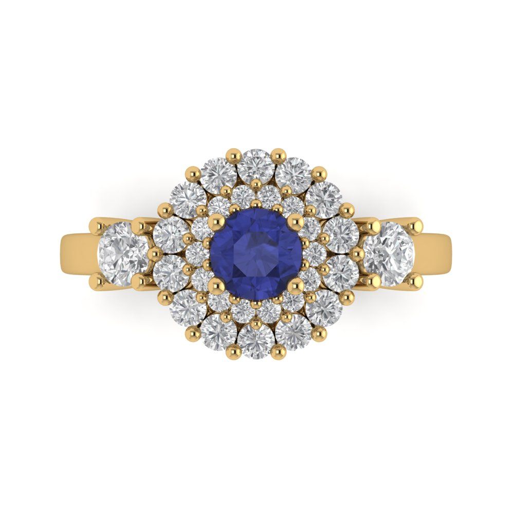 1.4 cttw Simulated Tanzanite Hidden Halo Engagement Ring - Solid Gold (Round Cut,5.0mm)
