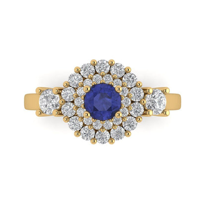 1.4 cttw Simulated Tanzanite Hidden Halo Engagement Ring - Solid Gold (Round Cut,5.0mm)