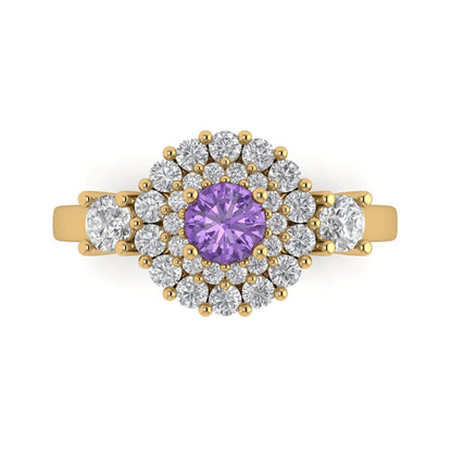 1.4 cttw Simulated Alexandrite Hidden Halo Engagement Ring - Solid Gold (Round Cut,5.0mm)