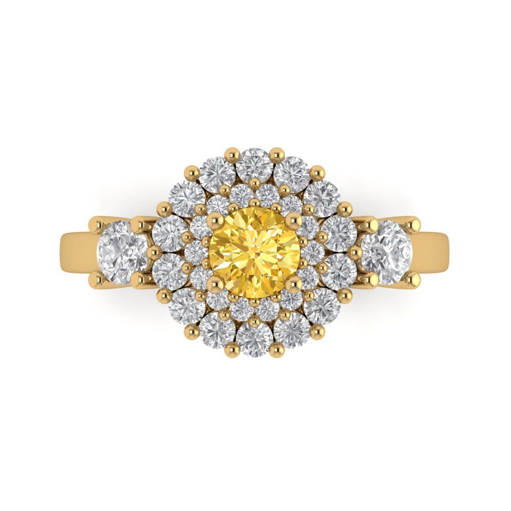 1.4 cttw Zirconia Simulated Yellow Diamond Hidden Halo Engagement Ring - Solid Gold (VVS1, Round Cut,5.0mm)