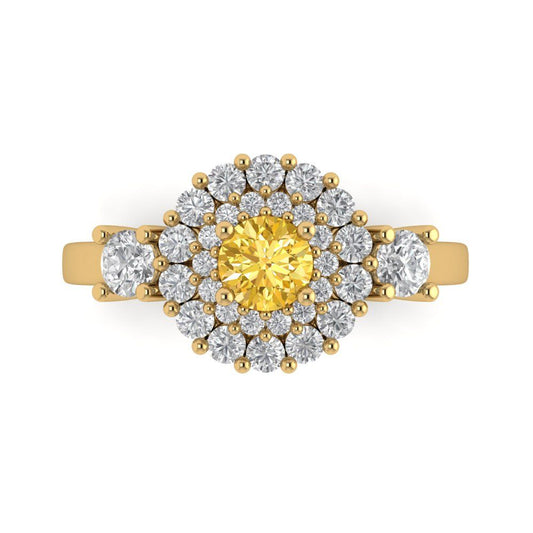 1.4 cttw Zirconia Simulated Yellow Diamond Hidden Halo Engagement Ring - Solid Yellow Gold (VVS1, Round Cut,5.0mm)
