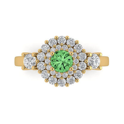 1.4 cttw Zirconia Simulated Green Diamond Hidden Halo Engagement Ring - Solid Gold (VVS1, Round Cut,5.0mm)