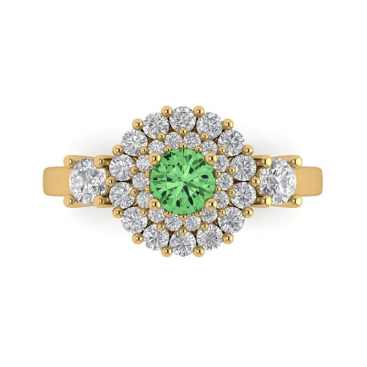 1.4 cttw Zirconia Simulated Green Diamond Hidden Halo Engagement Ring - Solid Yellow Gold (VVS1, Round Cut,5.0mm)