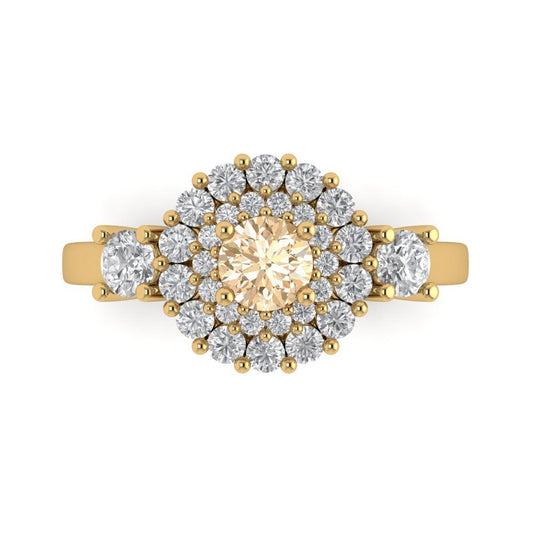 1.4 cttw Natural Morganite Hidden Halo Engagement Ring - Solid Yellow Gold (VVS1, Round Cut,5.0mm)