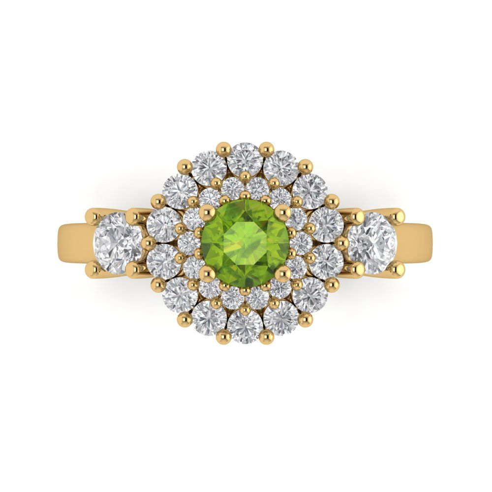 1.4 cttw Natural Peridot Hidden Halo Engagement Ring - Solid Gold (Round Cut,5.0mm)