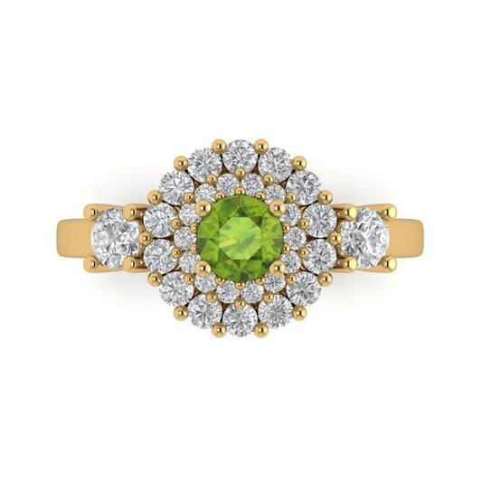 1.4 cttw Natural Peridot Hidden Halo Engagement Ring - Solid Yellow Gold (VVS1, Round Cut,5.0mm)