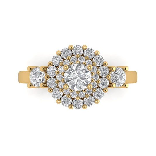 1.4 cttw Moissanite Hidden Halo Engagement Ring - Solid Yellow Gold (VVS1, Round Cut,5.0mm)