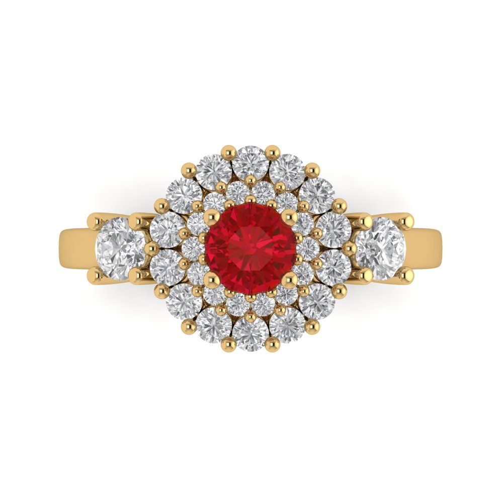 1.4 cttw Simulated Ruby Hidden Halo Engagement Ring - Solid Gold (Round Cut,5.0mm)