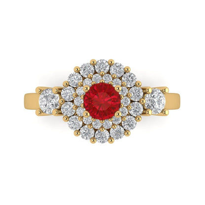 1.4 cttw Simulated Ruby Hidden Halo Engagement Ring - Solid Gold (Round Cut,5.0mm)