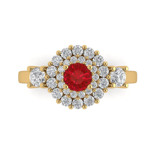 1.4 cttw Simulated Ruby Hidden Halo Engagement Ring - Solid Yellow Gold (VVS1, Round Cut,5.0mm)
