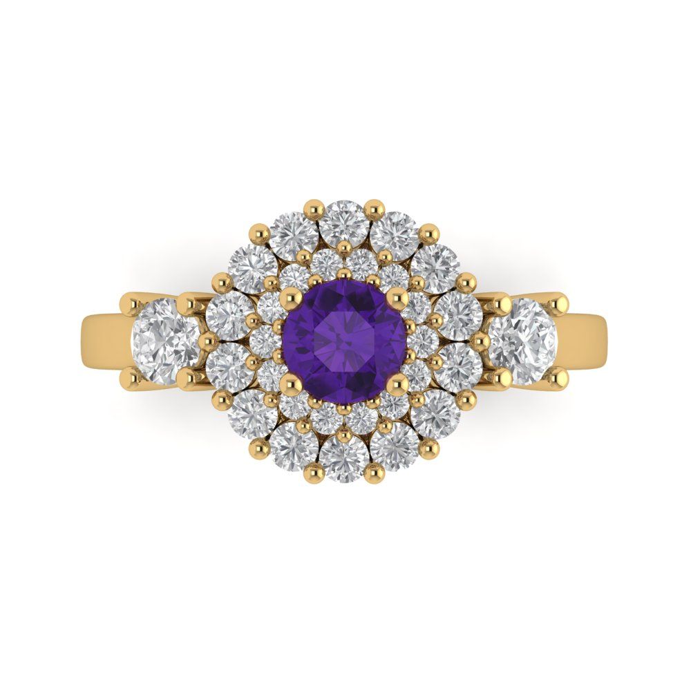 1.4 cttw Natural Amethyst Hidden Halo Engagement Ring - Solid Gold (Round Cut,5.0mm)