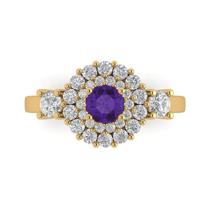 1.4 cttw Natural Amethyst Hidden Halo Engagement Ring - Solid Gold (Round Cut,5.0mm)