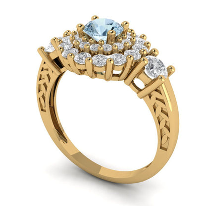 1.4 cttw Zirconia Simulated Blue Diamond Hidden Halo Engagement Ring - Solid Gold (VVS1, Round Cut,5.0mm)