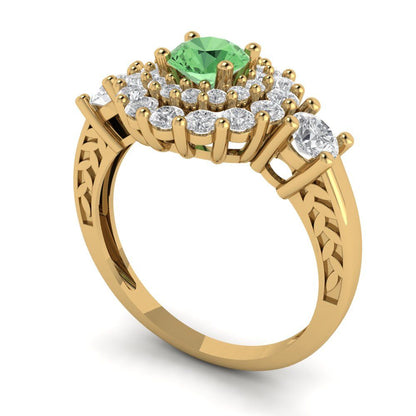 1.4 cttw Zirconia Simulated Green Diamond Hidden Halo Engagement Ring - Solid Gold (VVS1, Round Cut,5.0mm)