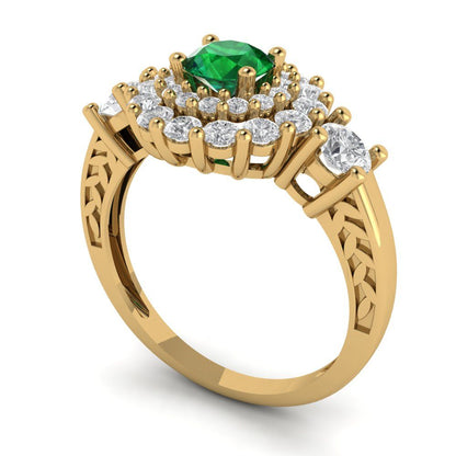 1.4 cttw Simulated Emerald Hidden Halo Engagement Ring - Solid Gold (Round Cut,5.0mm)
