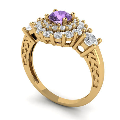 1.4 cttw Simulated Alexandrite Hidden Halo Engagement Ring - Solid Gold (Round Cut,5.0mm)