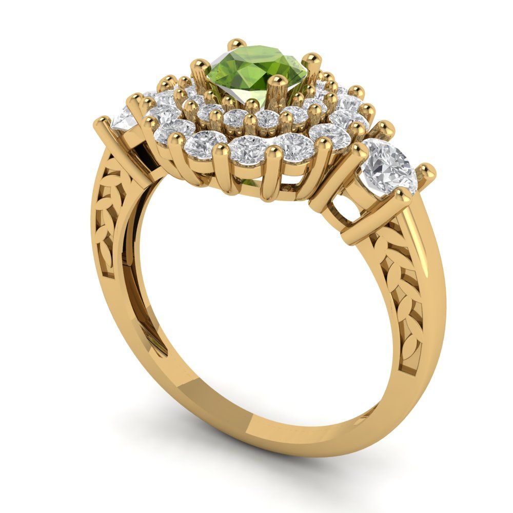 1.4 cttw Natural Peridot Hidden Halo Engagement Ring - Solid Gold (Round Cut,5.0mm)