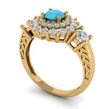 1.4 cttw Simulated Turquoise Hidden Halo Engagement Ring - Solid Gold (Round Cut,5.0mm)