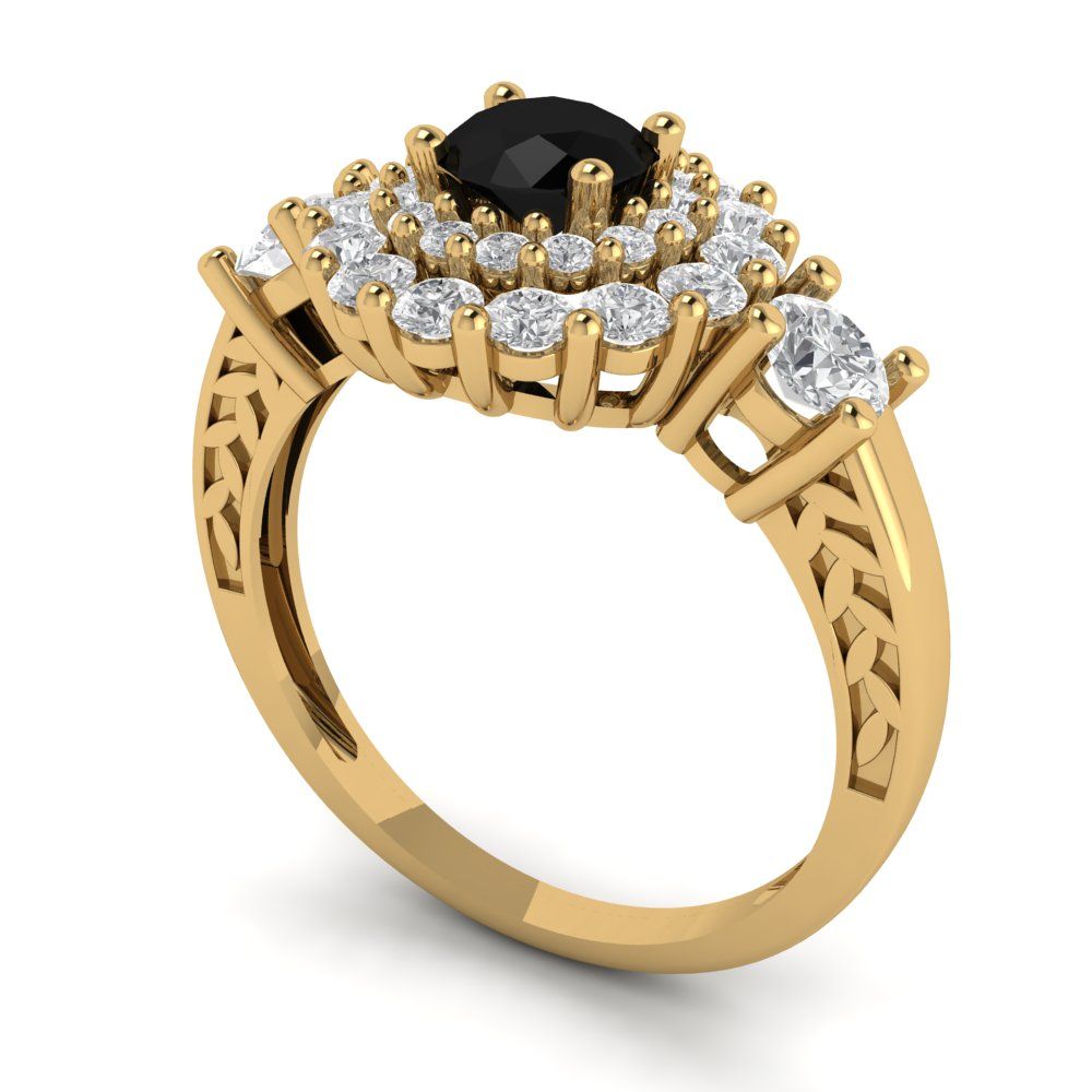 1.4 cttw Natural Onyx Hidden Halo Engagement Ring - Solid Gold (Round Cut,5.0mm)
