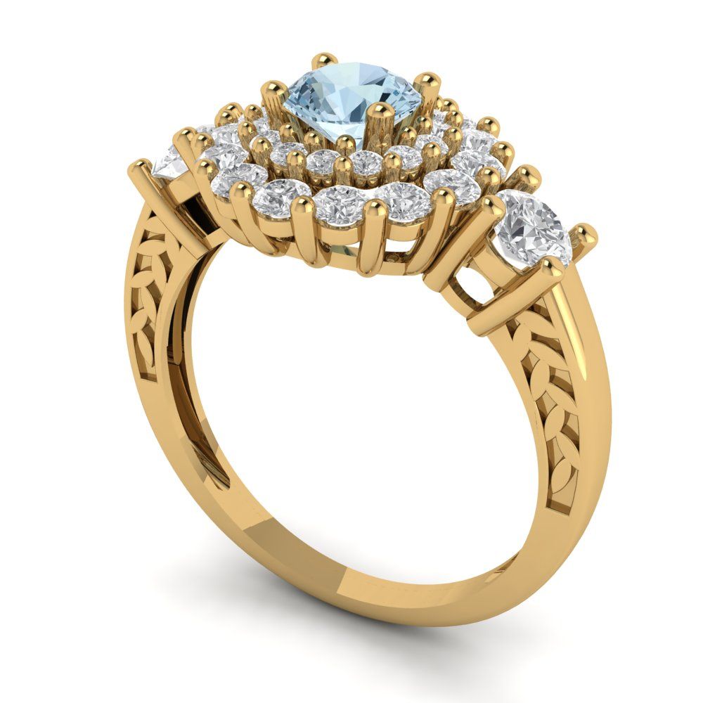 1.4 cttw Natural Swiss Blue Topaz Hidden Halo Engagement Ring - Solid Gold (Round Cut,5.0mm)