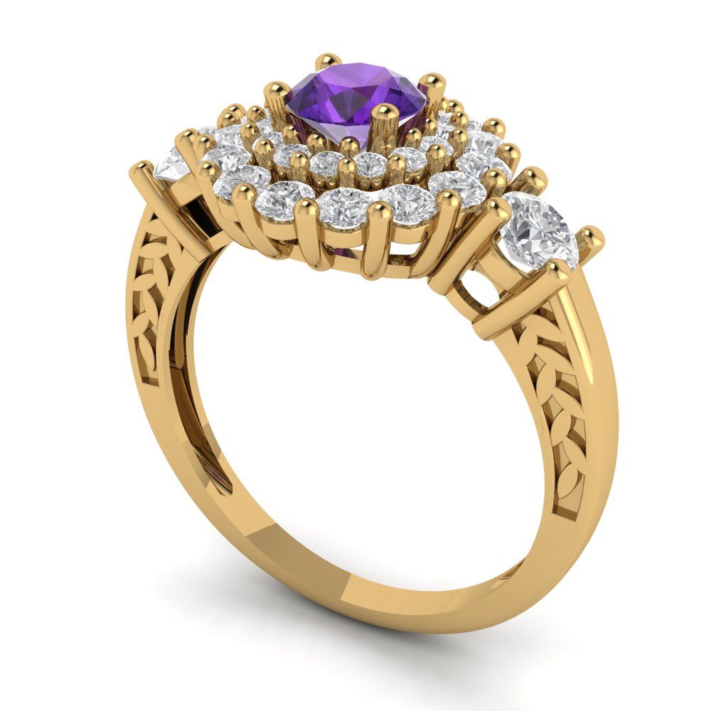 1.4 cttw Natural Amethyst Hidden Halo Engagement Ring - Solid Gold (Round Cut,5.0mm)