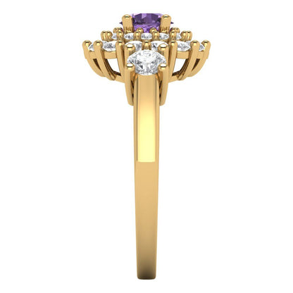 1.4 cttw Simulated Alexandrite Hidden Halo Engagement Ring - Solid Gold (Round Cut,5.0mm)