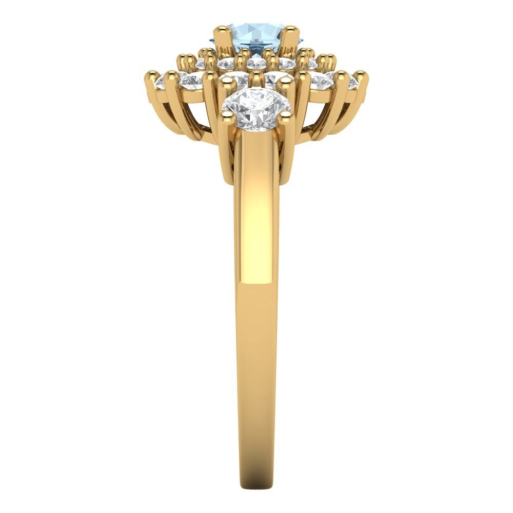 1.4 cttw Natural Swiss Blue Topaz Hidden Halo Engagement Ring - Solid Gold (Round Cut,5.0mm)