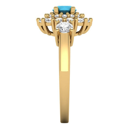 1.4 cttw Simulated Turquoise Hidden Halo Engagement Ring - Solid Gold (Round Cut,5.0mm)