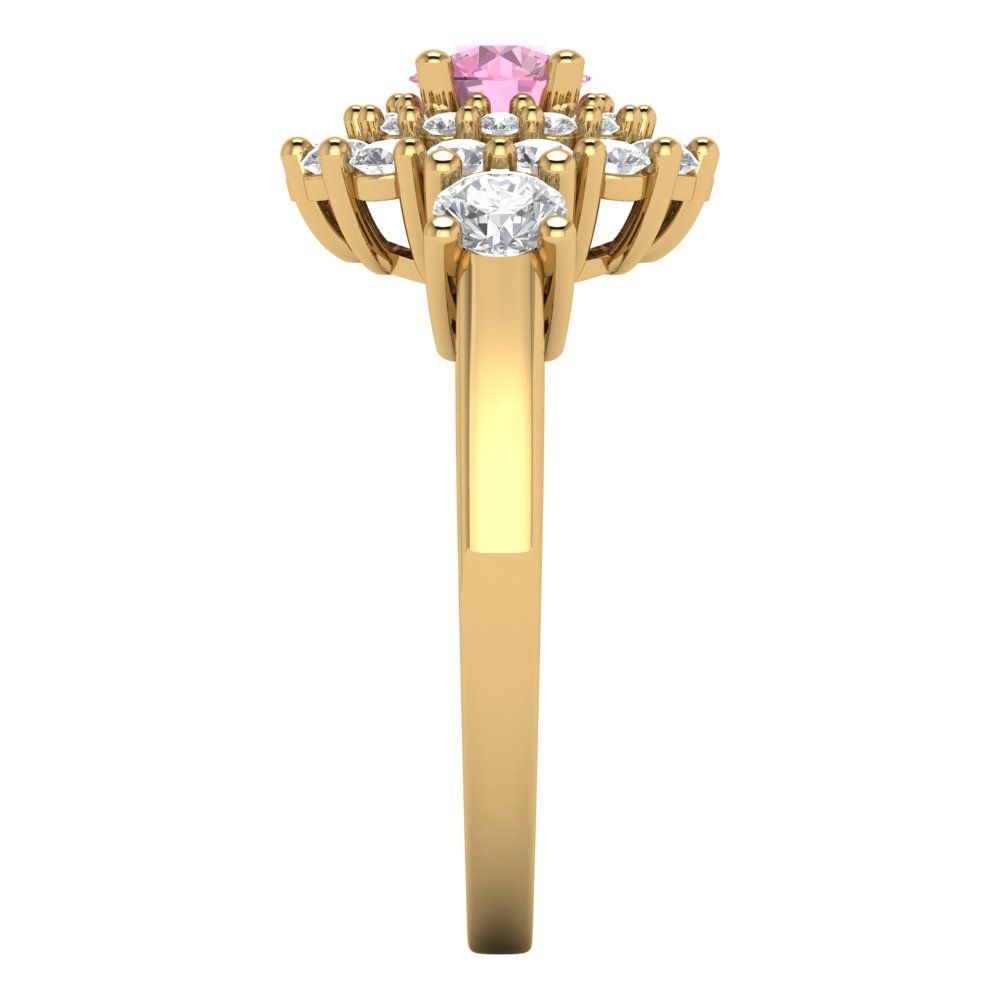 1.4 cttw Zirconia Simulated Pink Diamond Hidden Halo Engagement Ring - Solid Gold (VVS1, Round Cut,5.0mm)