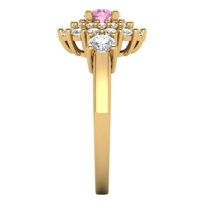 1.4 cttw Zirconia Simulated Pink Diamond Hidden Halo Engagement Ring - Solid Gold (VVS1, Round Cut,5.0mm)