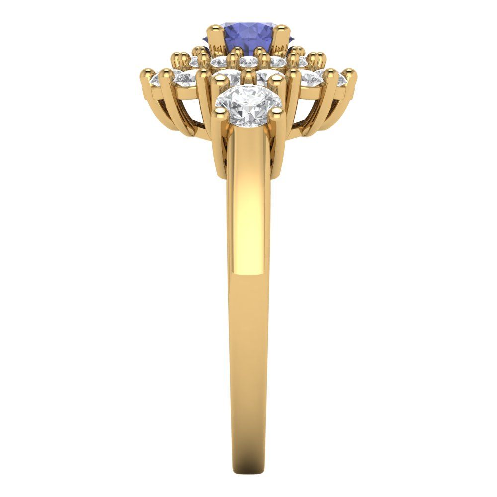 1.4 cttw Simulated Tanzanite Hidden Halo Engagement Ring - Solid Gold (Round Cut,5.0mm)