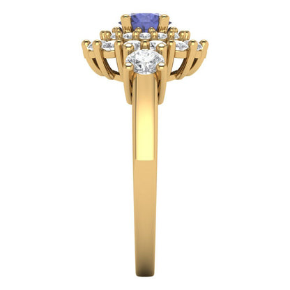 1.4 cttw Simulated Tanzanite Hidden Halo Engagement Ring - Solid Gold (Round Cut,5.0mm)