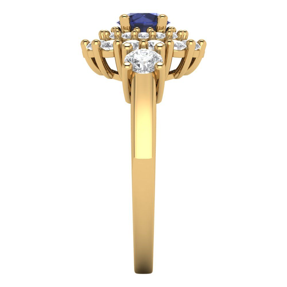 1.4 cttw Simulated Blue Sapphire Hidden Halo Engagement Ring - Solid Gold (Round Cut,5.0mm)