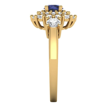 1.4 cttw Simulated Blue Sapphire Hidden Halo Engagement Ring - Solid Gold (Round Cut,5.0mm)